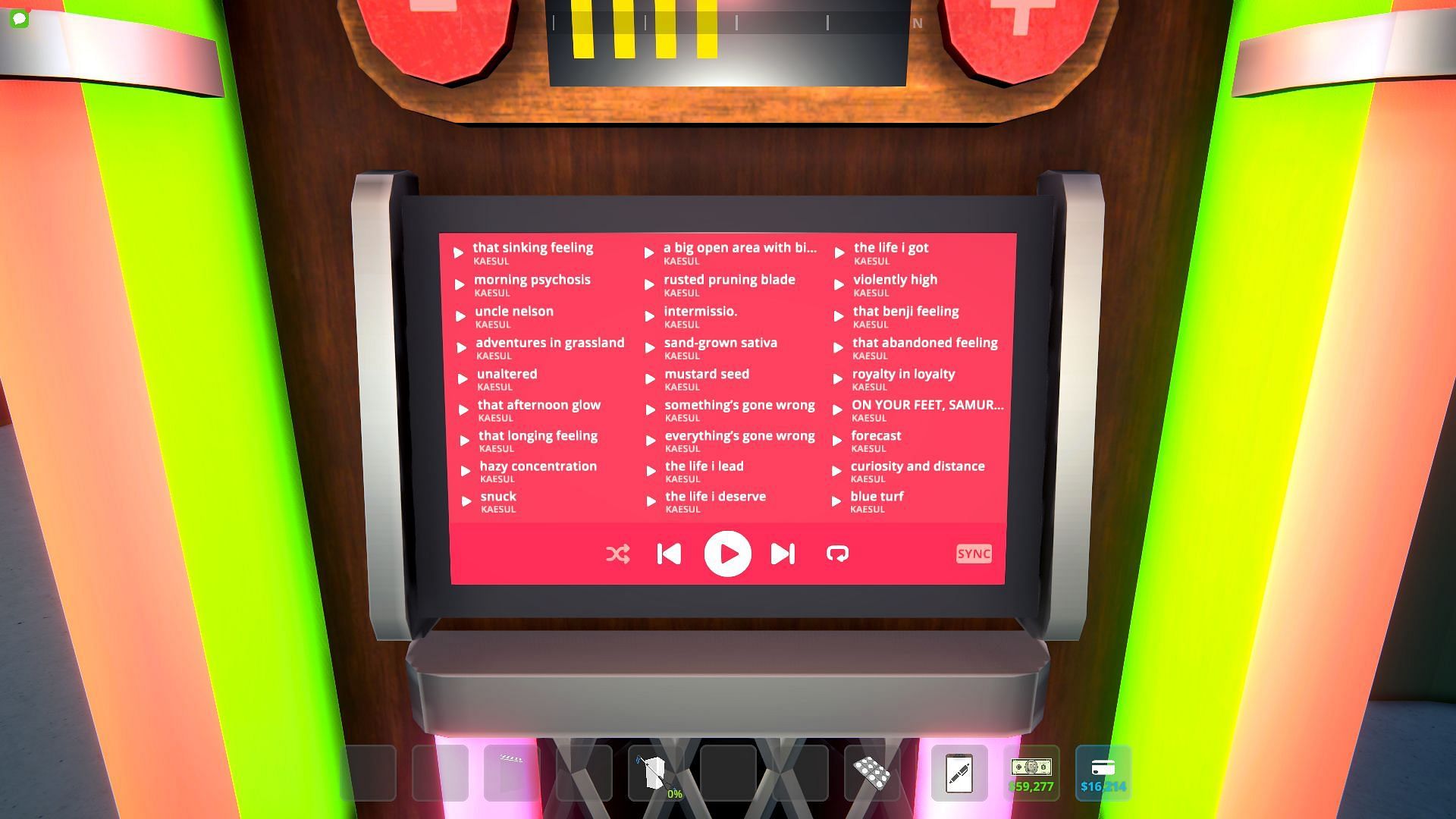 Some music options in the Jukebox in Schedule 1 (Image via Sportskeeda Gaming/TVGS)
